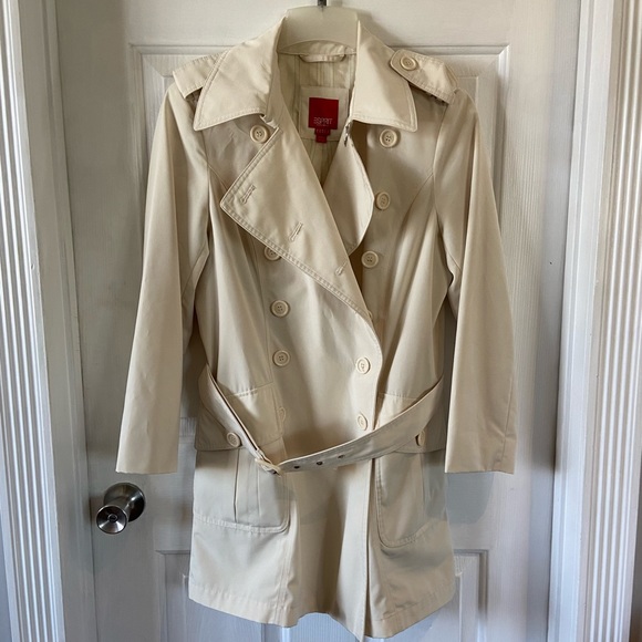 Esprit Trench Coat Off White Button Up Belted Size M - Picture 9 of 12